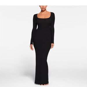 SKIMS Soft Lounge Long Sleeve Maxi Dress - SP - Onyx - NWT